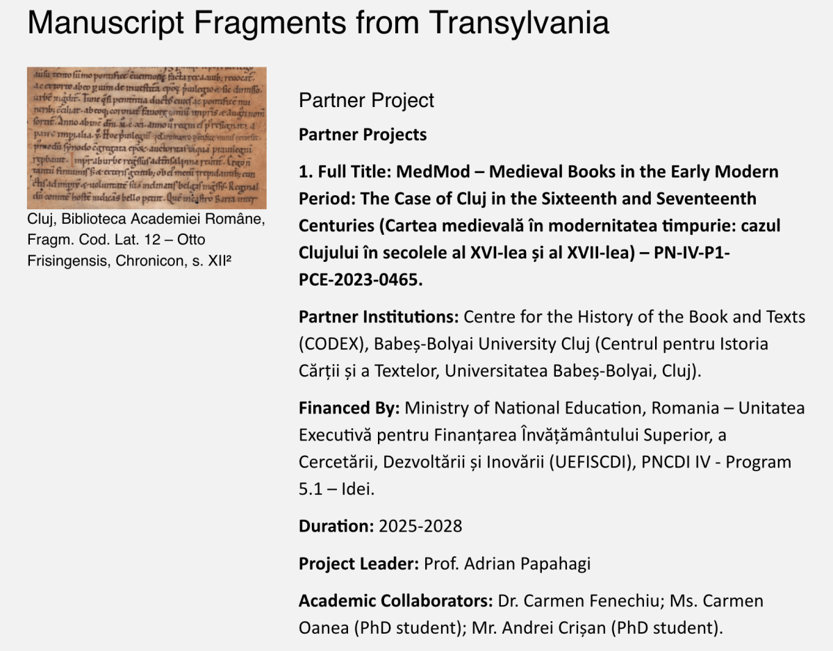 100 Manuscript Fragments from Cluj on&nbsp;Fragmentarium